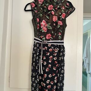 Byron Lars Black Floral Midi Dress
